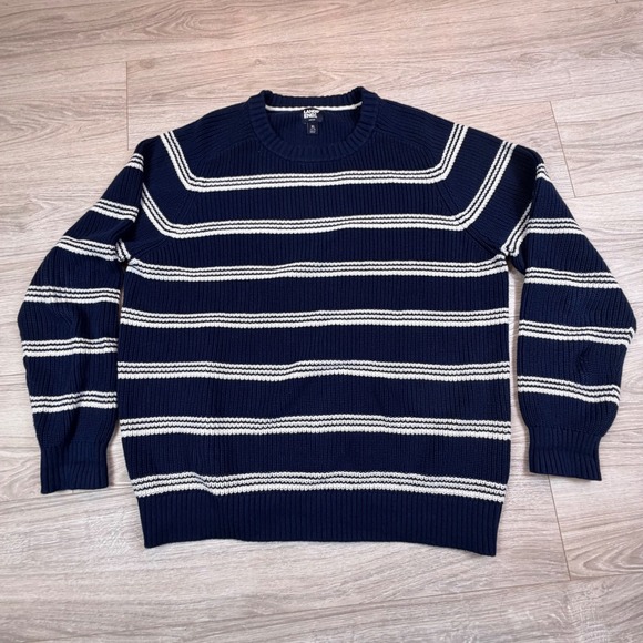 Lands' End Other - Lands End Drifter Mens XL Navy Blue‎ White Striped Shaker Knit Cotton Sweater